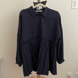 Navy button up with pleated skirt bottom from Zara. Size S